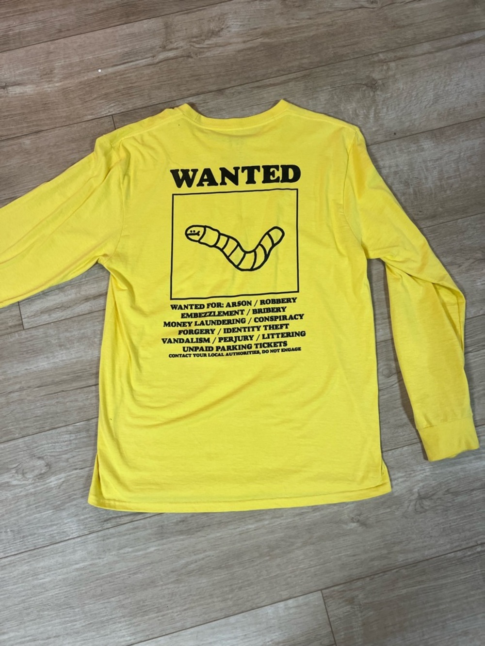 Yellow A-Lab “Wanted” Worm Graphic Long Sleeve Shirt - Men’s Large - 100% Cotton
